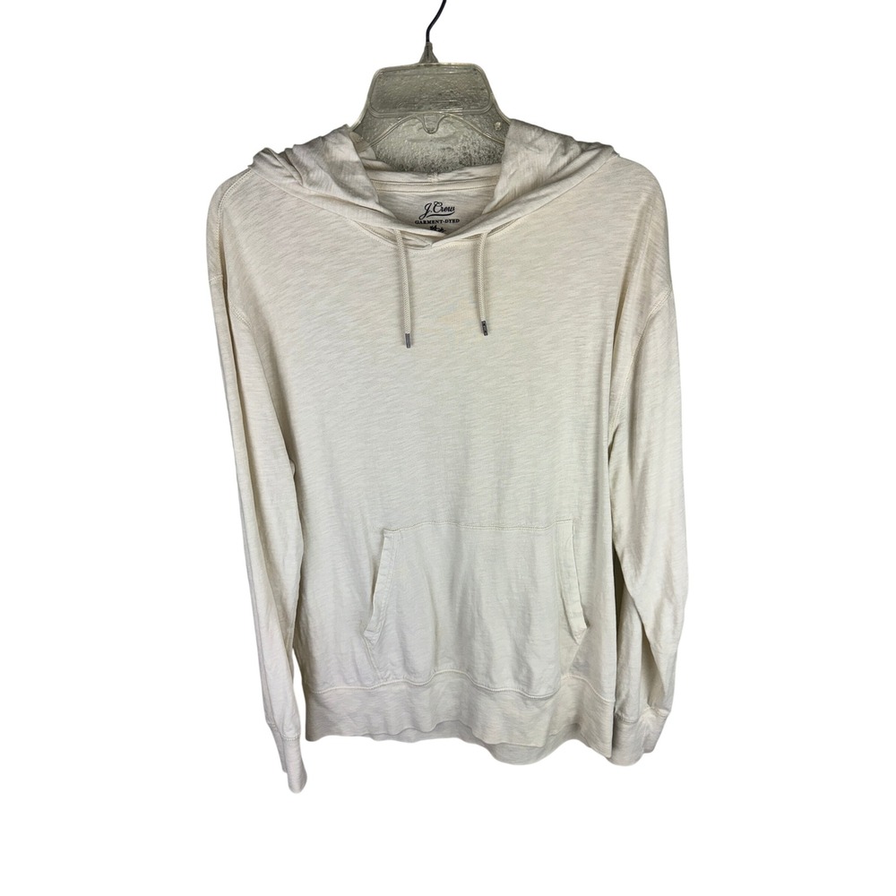 J.Crew Mens Slub Cotton Garment-Dyed Hoodie Ivory Off-White Pullover Medium